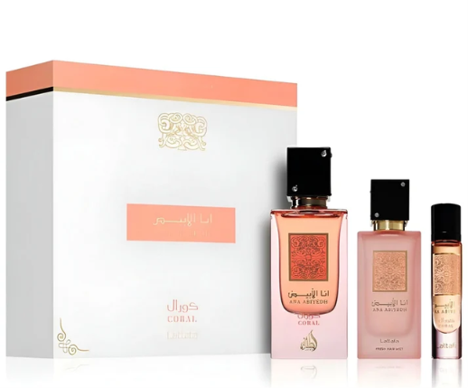 Set cadou Lattafa Ana Abiyedh Coral 3 pcs, 60 ml + 50 ml + 12 ml
